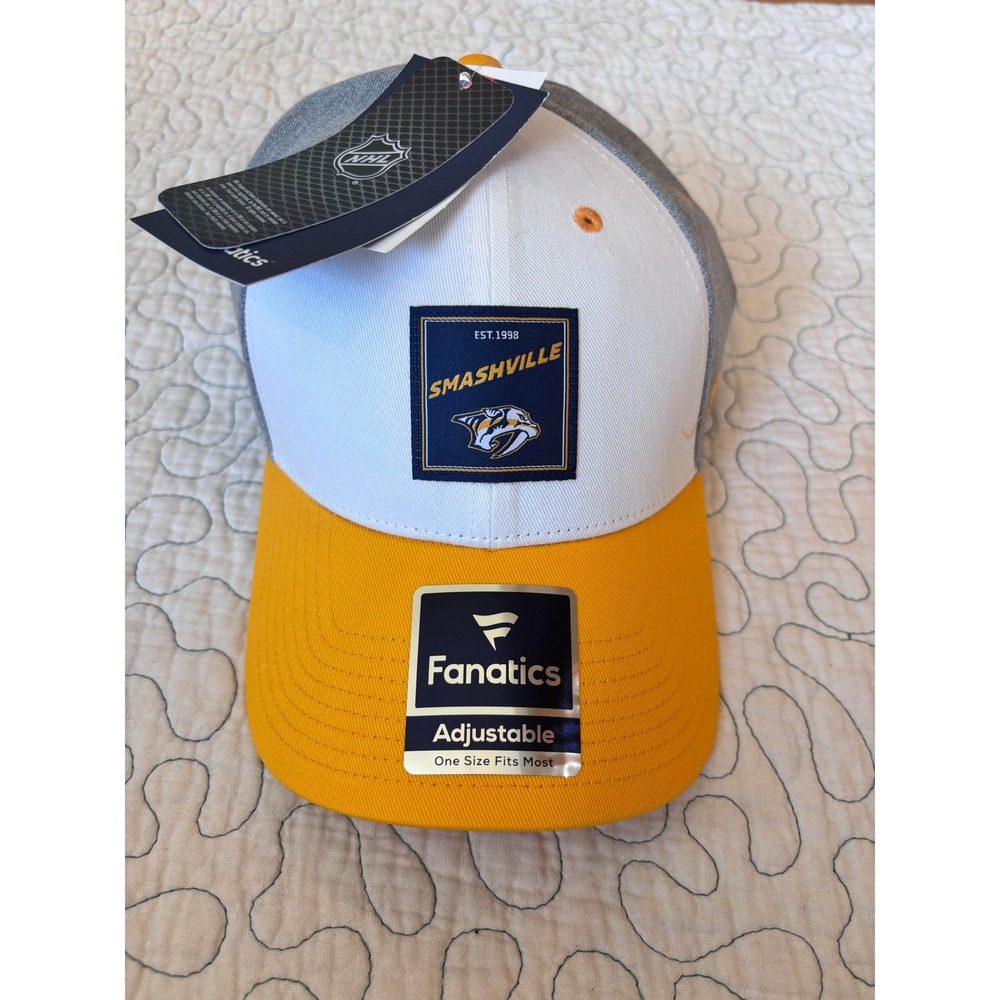 Fanatics Nashville Predators NHL Smashville Hat Yellow Gray White Adjustable